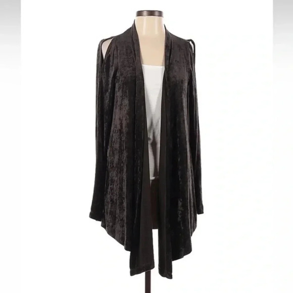 W by Worth Grey Black Cold Shoulder Open Front Cardigan Sweater Size S Small - Picture 1 of 2